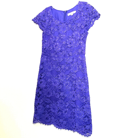 Loft Purple Lace Sheath Dress Scalloped Hem - Picture 11 of 11